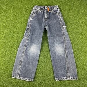 Vintage Lee Boys Medium Wash Baggy Wide Leg Cargo Carpenter Jeans Sz 6S